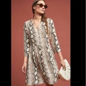 Maeve by Anthropologie Dress Snake Print Womens Medium Short Sleeved Brown White